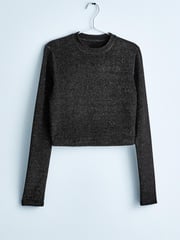 Own. Black Metallic Long Sleeve Cropped Top - Image 5 of 11