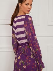 Preen Purple Floral Stripe Wrap Midi Dress - Image 3 of 5