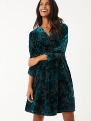 FatFace Green Claudia Devore Dress - Image 1 of 6