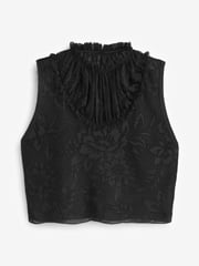 Black Cropped Lace Knit Top - Image 5 of 6