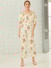 Celia Birtwell Maison Marigold Cream Ruffle Bardot Jumpsuit - Image 3 of 5
