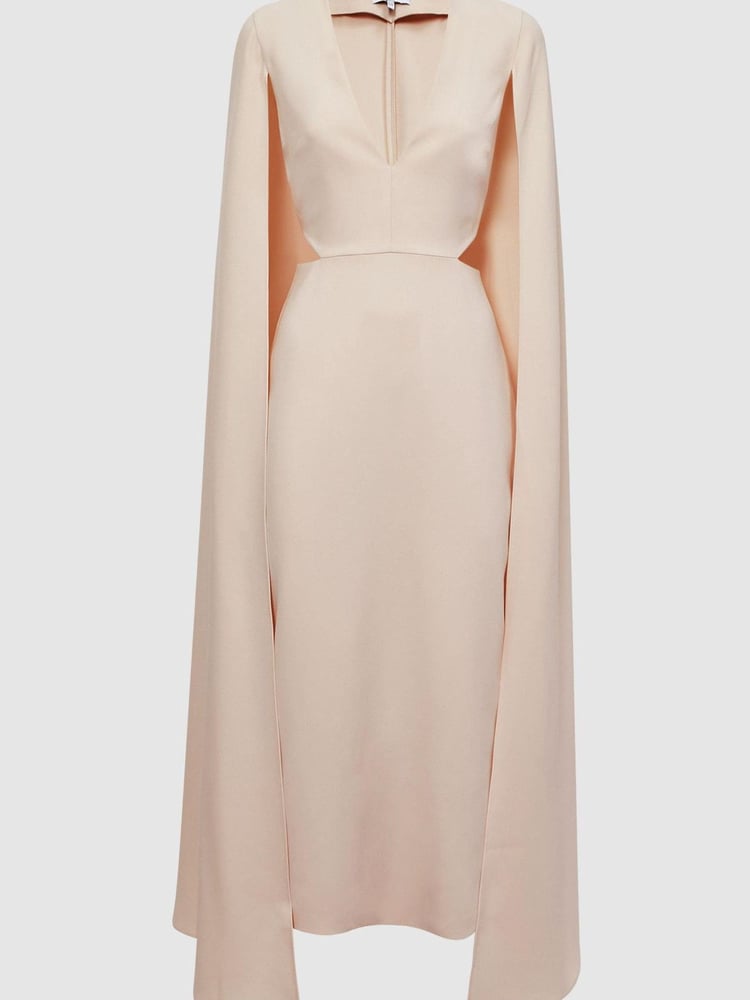 Reiss Nude Kate Cape-Style Midi Dress - Image 2 of 6