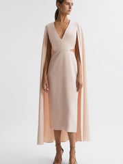 Reiss Nude Kate Cape-Style Midi Dress - Image 4 of 6