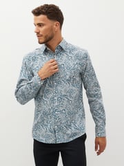 Neutral/Blue Paisley Regular Fit Printed Trimmed Shirt - Image 1 of 7