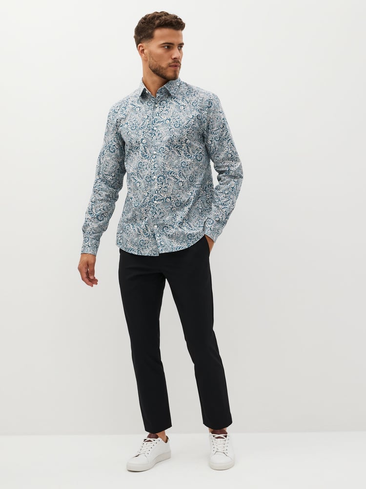 Neutral/Blue Paisley Regular Fit Printed Trimmed Shirt - Image 2 of 7