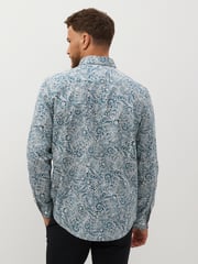 Neutral/Blue Paisley Regular Fit Printed Trimmed Shirt - Image 3 of 7