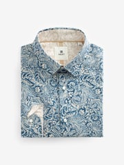 Neutral/Blue Paisley Regular Fit Printed Trimmed Shirt - Image 5 of 7