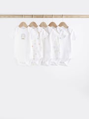 White Short Sleeve 100% Cotton Baby Bodysuits 5 Pack - Image 1 of 7