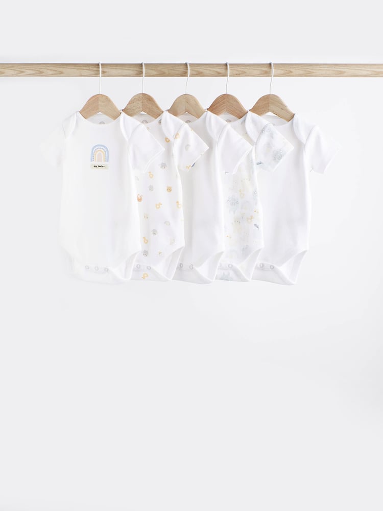 White Short Sleeve 100% Cotton Baby Bodysuits 5 Pack - Image 1 of 7