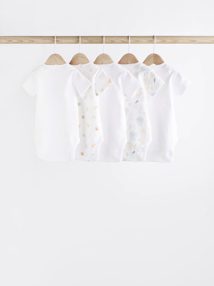 White Short Sleeve 100% Cotton Baby Bodysuits 5 Pack - Image 2 of 7