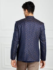 Blue Slim Nehru Collar Suit Jacket - Image 5 of 12