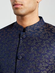 Blue Slim Nehru Collar Suit Jacket - Image 6 of 12