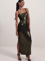 Gold Sequin Midi Dress - Image 1 of 6