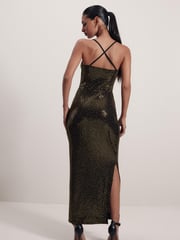 Gold Sequin Midi Dress - Image 3 of 6
