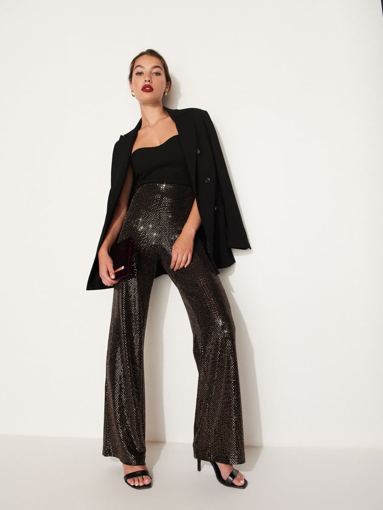 Gold Sequin Wide Leg Trousers - Image 1 of 6