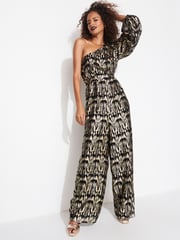 Gold Metallic One Shoulder Jumpsuit - Image 1 of 5