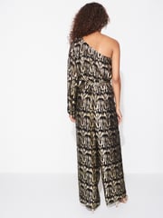 Gold Metallic One Shoulder Jumpsuit - Image 2 of 5