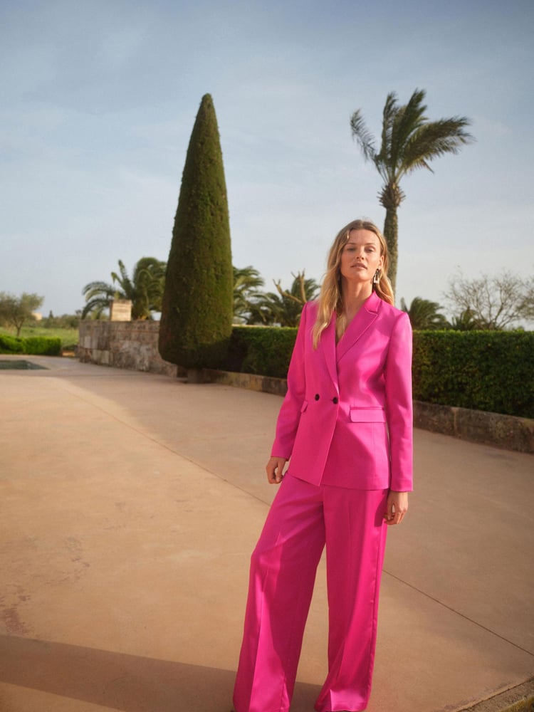 Pink Satin Super Wide Leg Trousers - Image 2 of 4 Pink Satin Super Wide Leg Trousers - Image 2 of 4