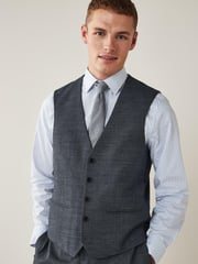 Grey Wool Blend Textured Suit: Waistcoat - Image 4 of 11