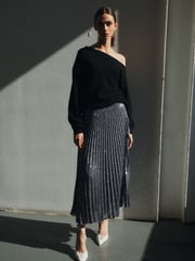Silver Premium Sequin Pleated Skirt - Image 1 of 6