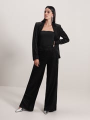 Black Tailored Velvet Embellished Wide Leg Trousers - Image 1 of 7