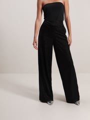 Black Tailored Velvet Embellished Wide Leg Trousers - Image 4 of 7