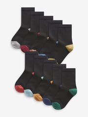 Black with Contrast Heel and Toe Cotton Rich Socks 10 Pack - Image 1 of 1