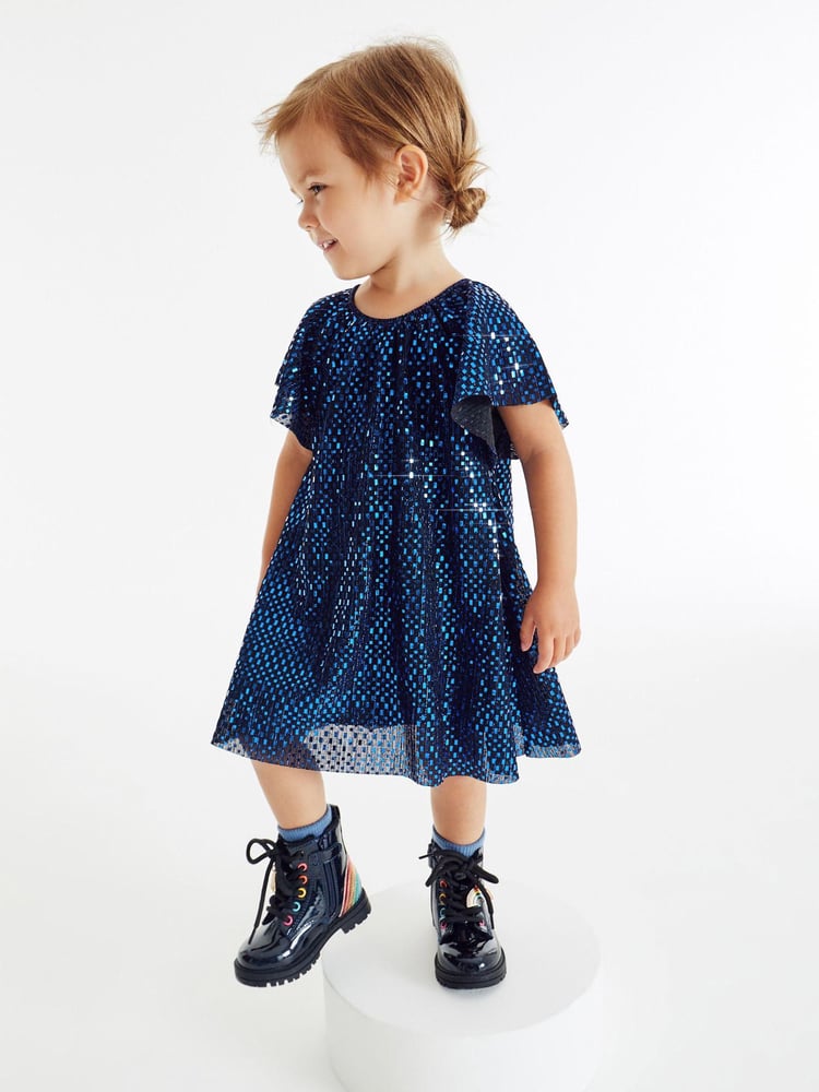 Blue Next Sparkle Angel Sleeve Dress (3mths-8yrs) - Image 1 of 6