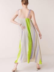Multi Bright Satin Painterly Stripe Print Midi Slip Dress - Image 2 of 3