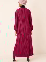 Raspberry Pink Satin Plissé Layered Longline Dress - Image 3 of 9