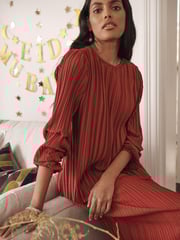 Raspberry Pink Satin Plissé Layered Longline Dress - Image 6 of 9