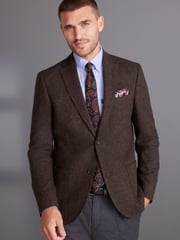 Brown Signature Moons British Wool Textured Blazer With Elbow Patches - Image 1 of 14
