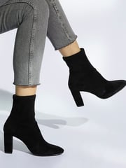 Dune London Black Wide Fit Optical Stretch Sock Boots - Image 1 of 8