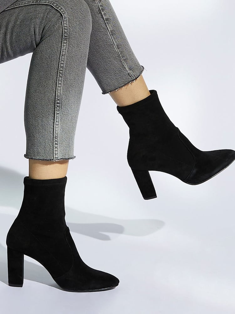 Dune London Black Wide Fit Optical Stretch Sock Boots - Image 1 of 8