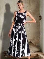 HotSquash Womens Black Box Pleat Midi Dress with Contrast Skirt - Image 2 of 7