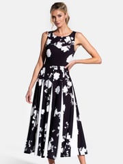 HotSquash Womens Black Box Pleat Midi Dress with Contrast Skirt - Image 4 of 7