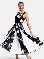 HotSquash Womens Black Box Pleat Midi Dress with Contrast Skirt - Image 5 of 7