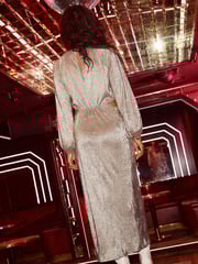 Gold Long Sleeve Cut-Out Metallic Midi Dress - Image 2 of 13