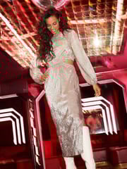 Gold Long Sleeve Cut-Out Metallic Midi Dress - Image 7 of 13