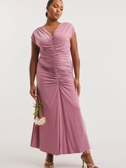 Simply Be Pink Ruched Front Bridesmaids Maxi Dress - Image 1 of 4