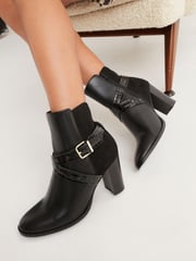 Black Forever Comfort® Buckle Detail Heeled Ankle Boots - Image 1 of 8