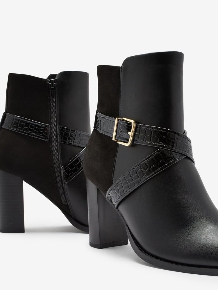 Black Forever Comfort® Buckle Detail Heeled Ankle Boots - Image 8 of 8