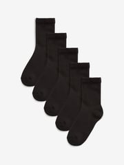 Black 5 Pack Cotton Rich Cushioned Footbed Ribbed Socks - Image 1 of 3