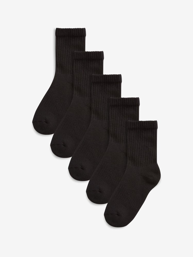 Black 5 Pack Cotton Rich Cushioned Footbed Ribbed Socks - Image 1 of 3