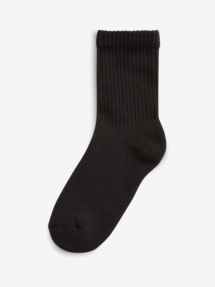 Black 5 Pack Cotton Rich Cushioned Footbed Ribbed Socks - Image 2 of 3