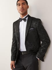 Black Jacquard Tuxedo Suit: Jacket - Image 1 of 9