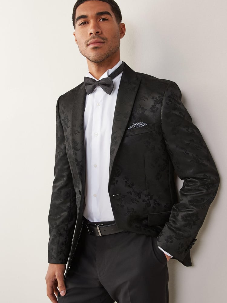 Black Jacquard Tuxedo Suit: Jacket - Image 1 of 9