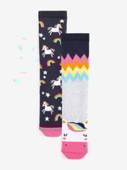 Navy Blue 2 Pack Thermal Cotton Rich Unicorn Welly Socks - Image 1 of 3