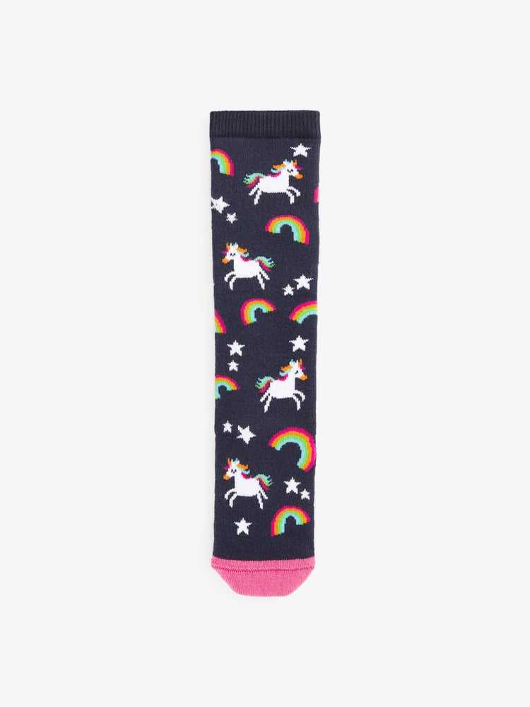 Navy Blue 2 Pack Thermal Cotton Rich Unicorn Welly Socks - Image 3 of 3