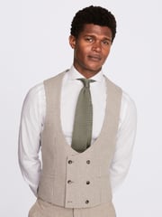 MOSS Slim Fit Brown Houndstooth Suit Waistcoat - Image 1 of 3